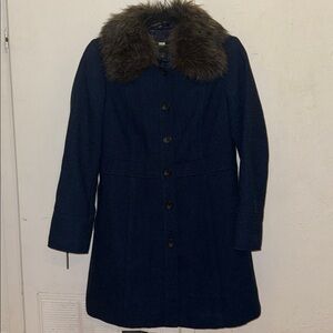 Banana Republic Dark Blue Jacket with Faux Fur Trim. Removable faux fur